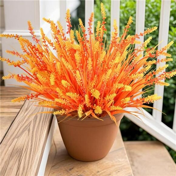 Orange Faux Outdoor Plants UV Resistant Fall Flowers for Porch Patio Window Box - Picture 1 of 8